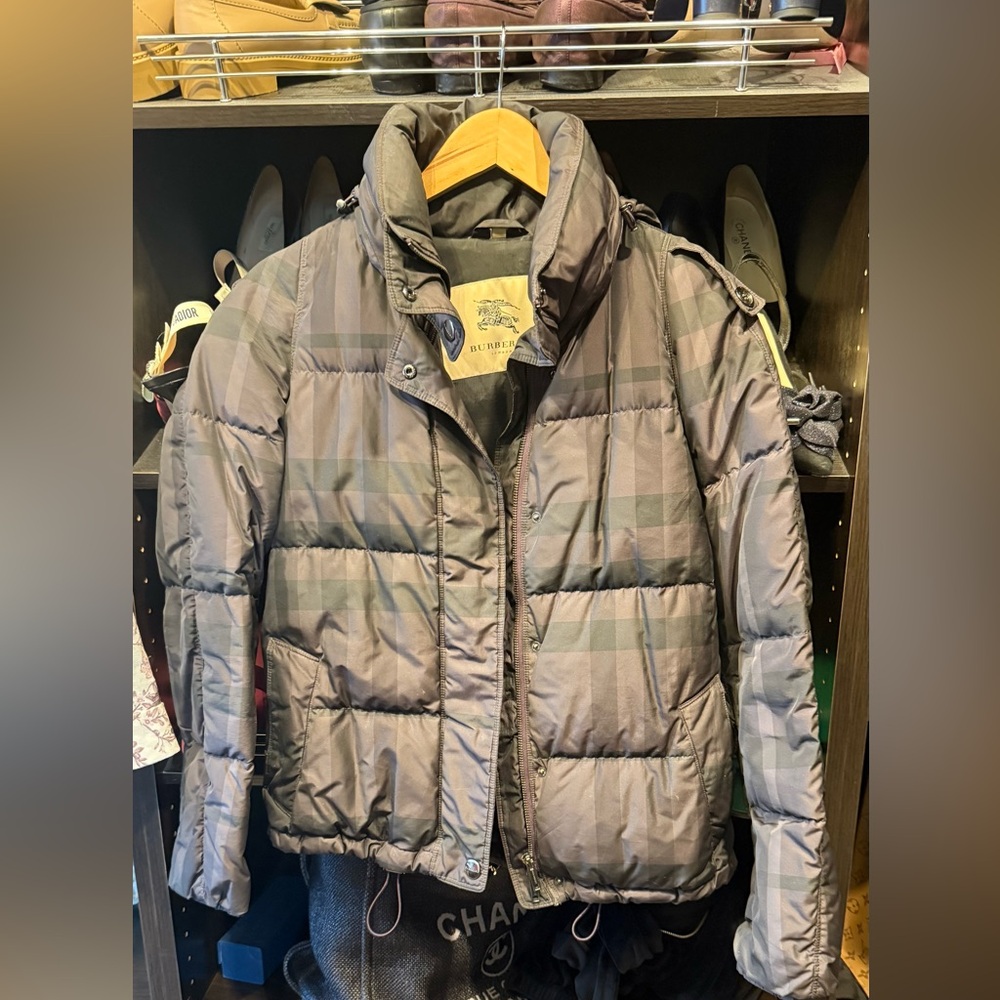 Burberry Check Purple Quilted Winter Down Fill Jacket Coat